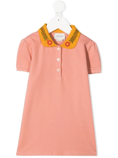 Shop Gucci Floral-embroidered Polo Shirt In Orange
