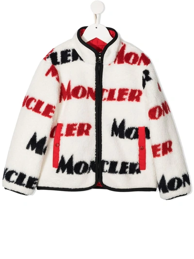 Shop Moncler Logo Print Shearling Jacket In White