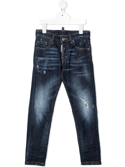 Shop Dsquared2 Distressed Dark Wash Jeans In Blue