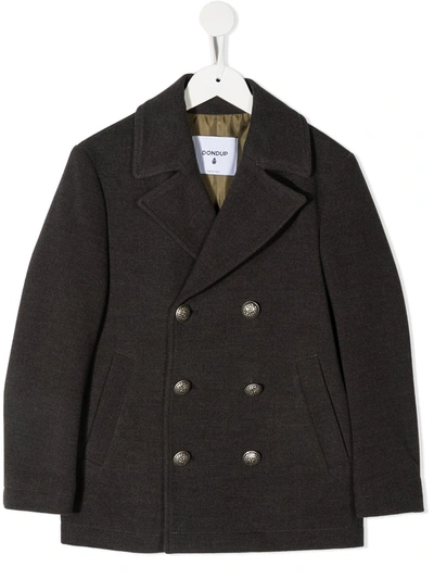 Shop Dondup Wide-collar Double-breasted Peacoat In Grey