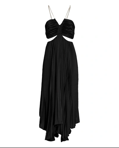 Shop Aiifos Evie Pleated Cut-out Midi Dress In Black