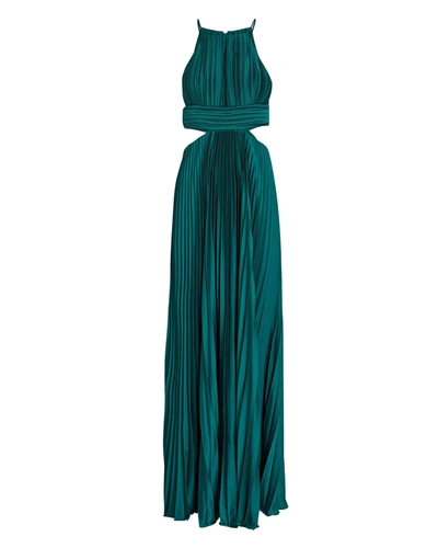 Shop Aiifos Arianna Pleated Cut-out Gown In Blue-drk