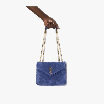 Shop Saint Laurent Blue Loulou Small Quilted Suede Shoulder Bag