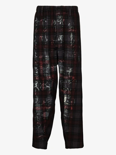 Shop Yohji Yamamoto Red G-tab Checked Trousers