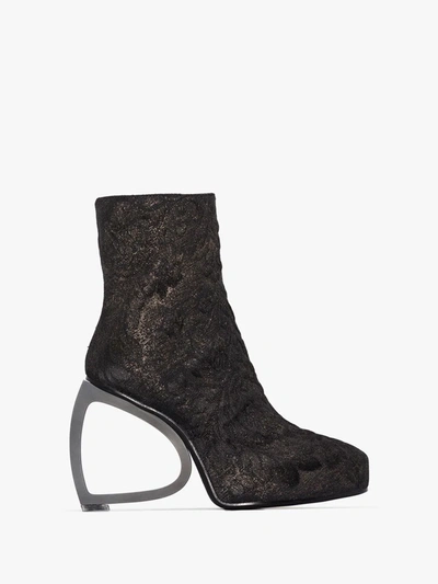 Shop Ann Demeulemeester Black 125 Sculpted Heel Brocade Ankle Boots