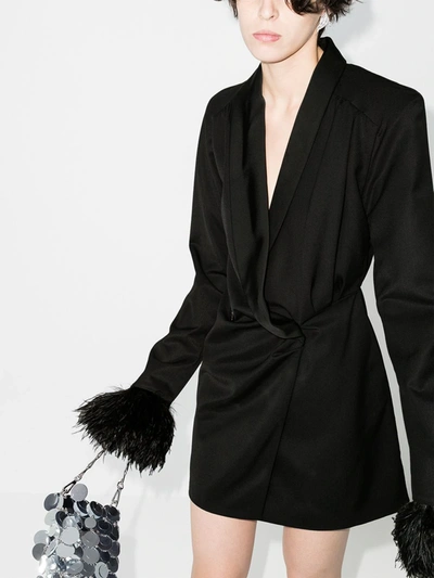 Shop Attico Feathered Blazer Mini Dress In Black