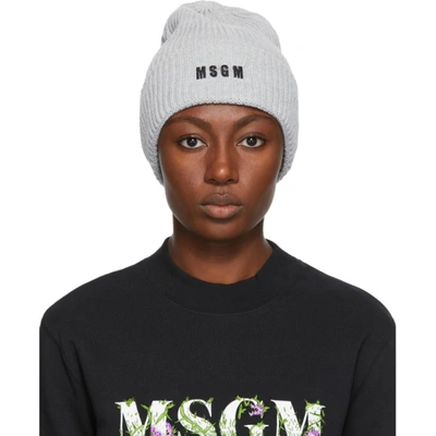 Shop Msgm Grey Logo Beanie In 90 Grey