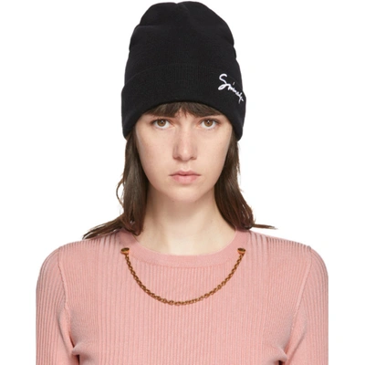 Shop Givenchy Black Wool Signature Beanie In 004 Blk/wh
