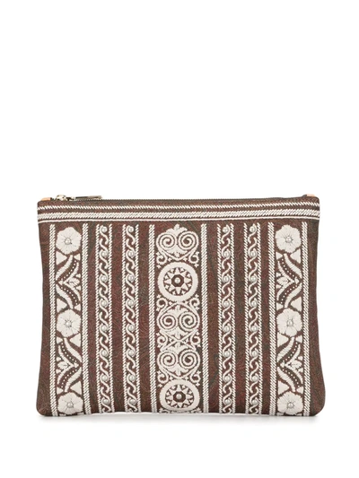 Shop Etro Floral Embroidered Clutch Bag In Neutrals