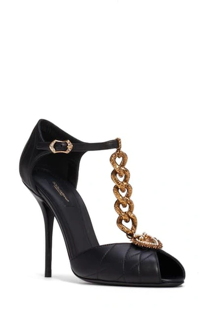 Shop Dolce & Gabbana Devotion Chain T-strap Sandal In Black