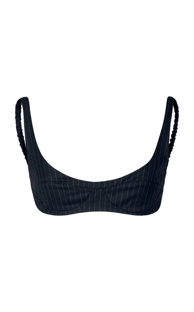 Shop Alfie No Wire Pinstripe Wool Bra Top In Navy