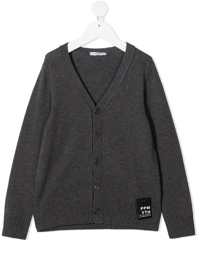 Shop Paolo Pecora Logo Patch Cardigan In Grey