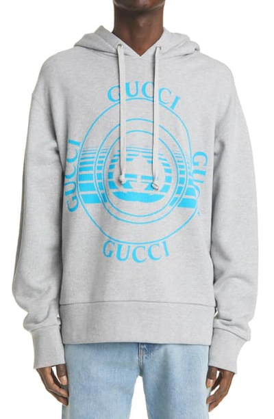 Shop Gucci Graphic Hoodie In Medium Grey/ Cobalt