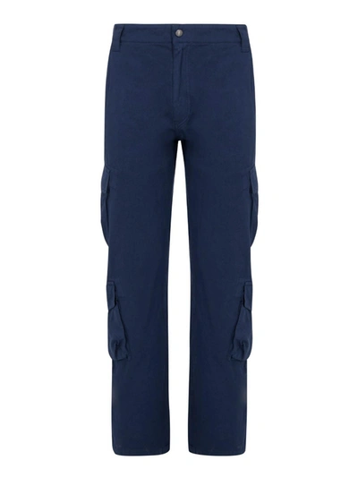 Shop Kenzo Cotton Cargo Trousers In Blue