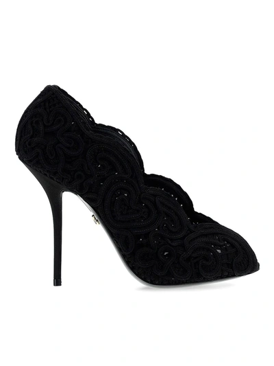 Shop Dolce & Gabbana Open Toe Lace Pumps In Black