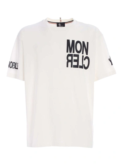 Shop Moncler Black Print T-shirt In White