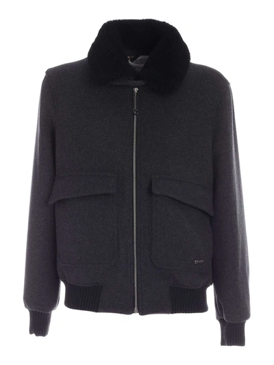 Shop Off-white Wool Blend Aviator Jacket In Grey