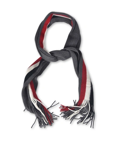 Shop Moncler Scarf In Grey With Logo Band In Multicolour