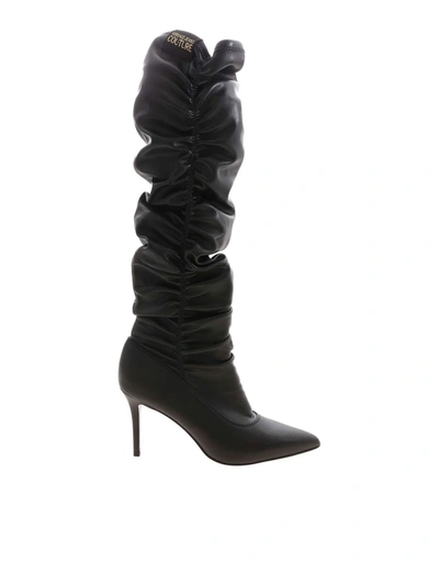 Shop Versace Jeans Couture Curled Pointed Boots In Black