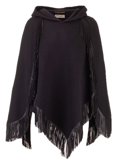 Shop Saint Laurent Fringes Cape In Black