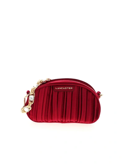 Shop Lancaster Pleated Velvet Shoulder Bag In Burgundy In Red