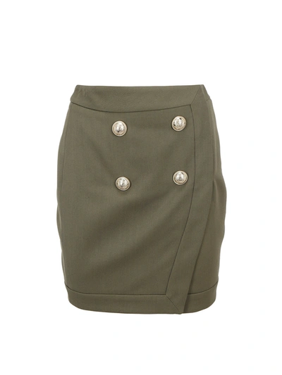 Shop Balmain Viscose Wool Blend Mini Skirt In Dark Green