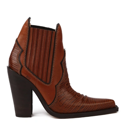 Shop Dsquared2 Crocodile Effect Leather Ankle Boots In Brown