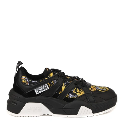 Shop Versace Jeans Couture Baroque Print Leather Sneakers In Black-gold