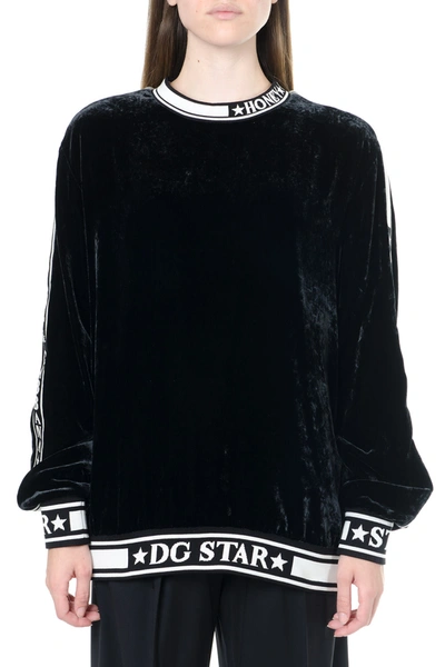 Shop Dolce & Gabbana Black And White Dg Star Sweater In Mixed Silk