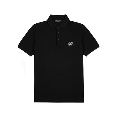 Shop Dolce & Gabbana Black Piqué Cotton Polo Shirt