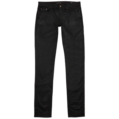 Shop Saint Laurent Black Coated Skinny Jeans