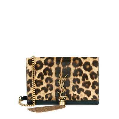 Shop Saint Laurent Kate Leopard-print Leather Wallet-on-chain