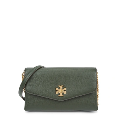 Shop Tory Burch Kira Dark Green Leather Wallet-on-chain In Olive