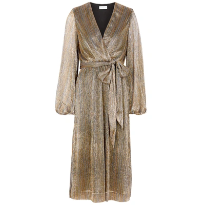 Shop Rebecca Vallance Rivero Metallic Lamé Midi Dress In Gold