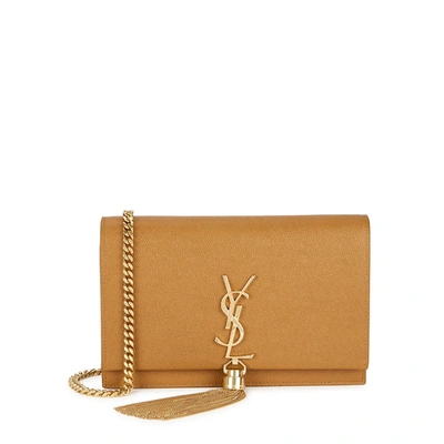 Shop Saint Laurent Kate Caramel Leather Wallet-on-chain In Yellow
