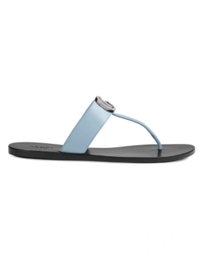 Shop Gucci Women's Leather Thong Sandals With Double G In Multi Blue