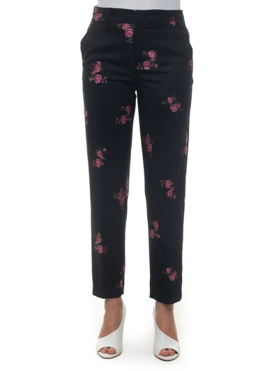 Shop Red Valentino Classical Trousers Nero/rosa Wool Woman In Black