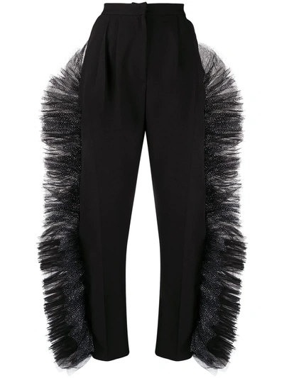Shop Loulou Tulle-ruffle High-rise Trousers In Black