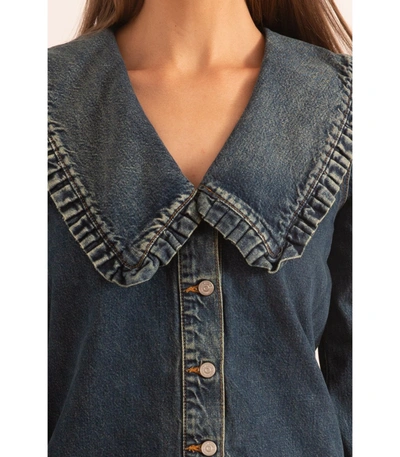 Shop Ganni Chambray Shirt With Collar In Tint Wash In Blue