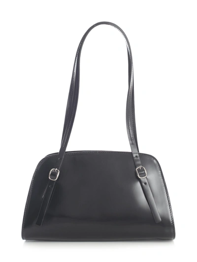 Shop By Far Lora Black Semi Patent Leather Bag In Black Bl