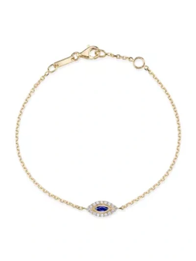 Shop Anita Ko Women's 18k Yellow Gold, Blue Sapphire & Diamond Small Evil Eye Chain Bracelet