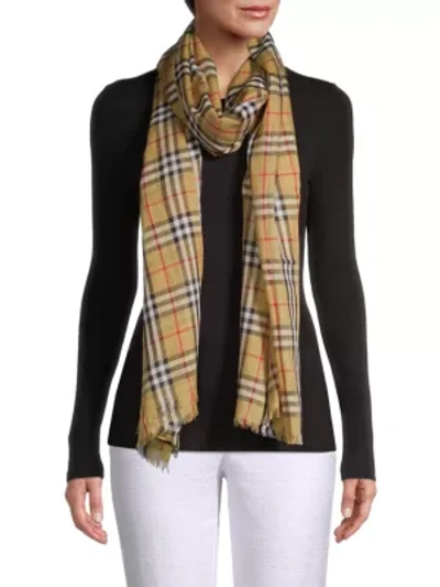 Shop Burberry Vintage Check Wool & Silk Scarf In Antique Yellow