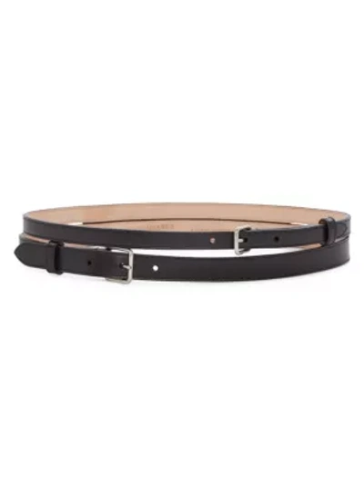Shop Alexander Mcqueen Thin Double Leather Belt In Black