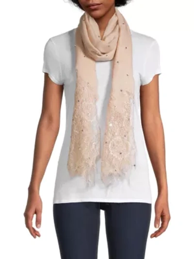 Shop Valentino Women's Plisse Lace-panelled Cashmere & Wool Scarf In Poudre