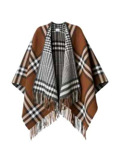 Shop Burberry Giant Check To Check Wool Cape In Neutral