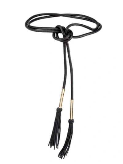 Shop Carolina Herrera Tubular Fringe Leather Belt In Black