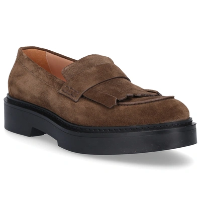 Shop Santoni Loafers 58938 In Brown