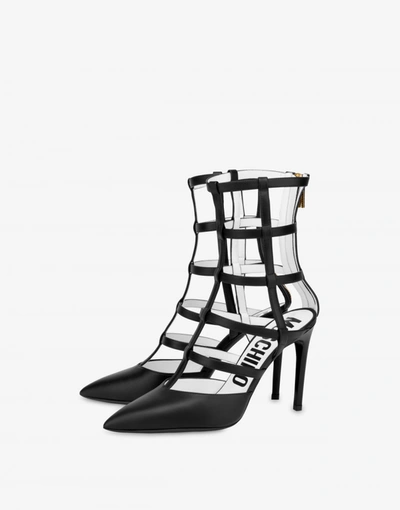 Shop Moschino Calfskin Décolleté Cage In Black