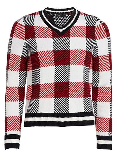 Shop Rag & Bone Gabby Buffalo Check V-neck Sweater In Red