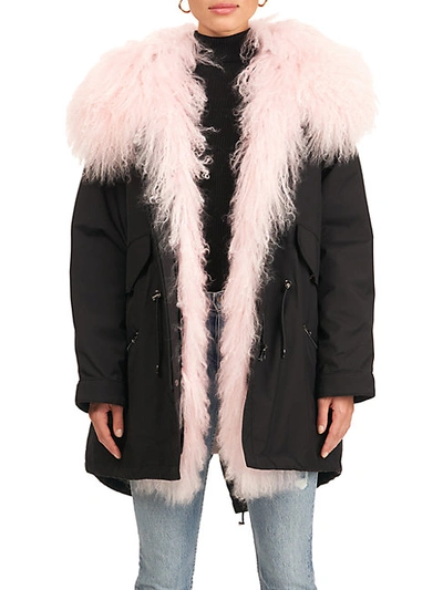 Shop Gorski Tuxedo Shearling Hooded Parka In Black White